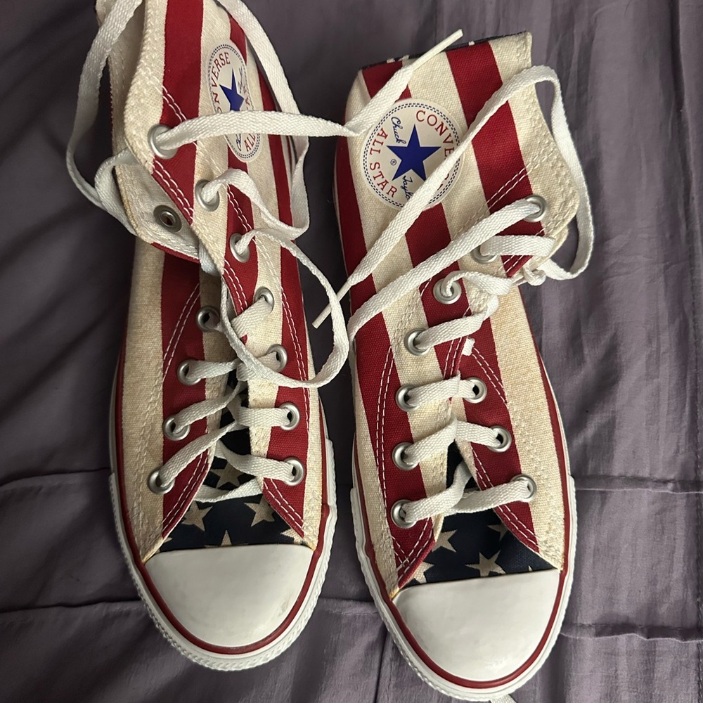 Converse Red and White American Flag High-Top Sneakers